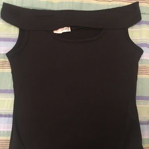 (L) Off the shoulder cut out body suit